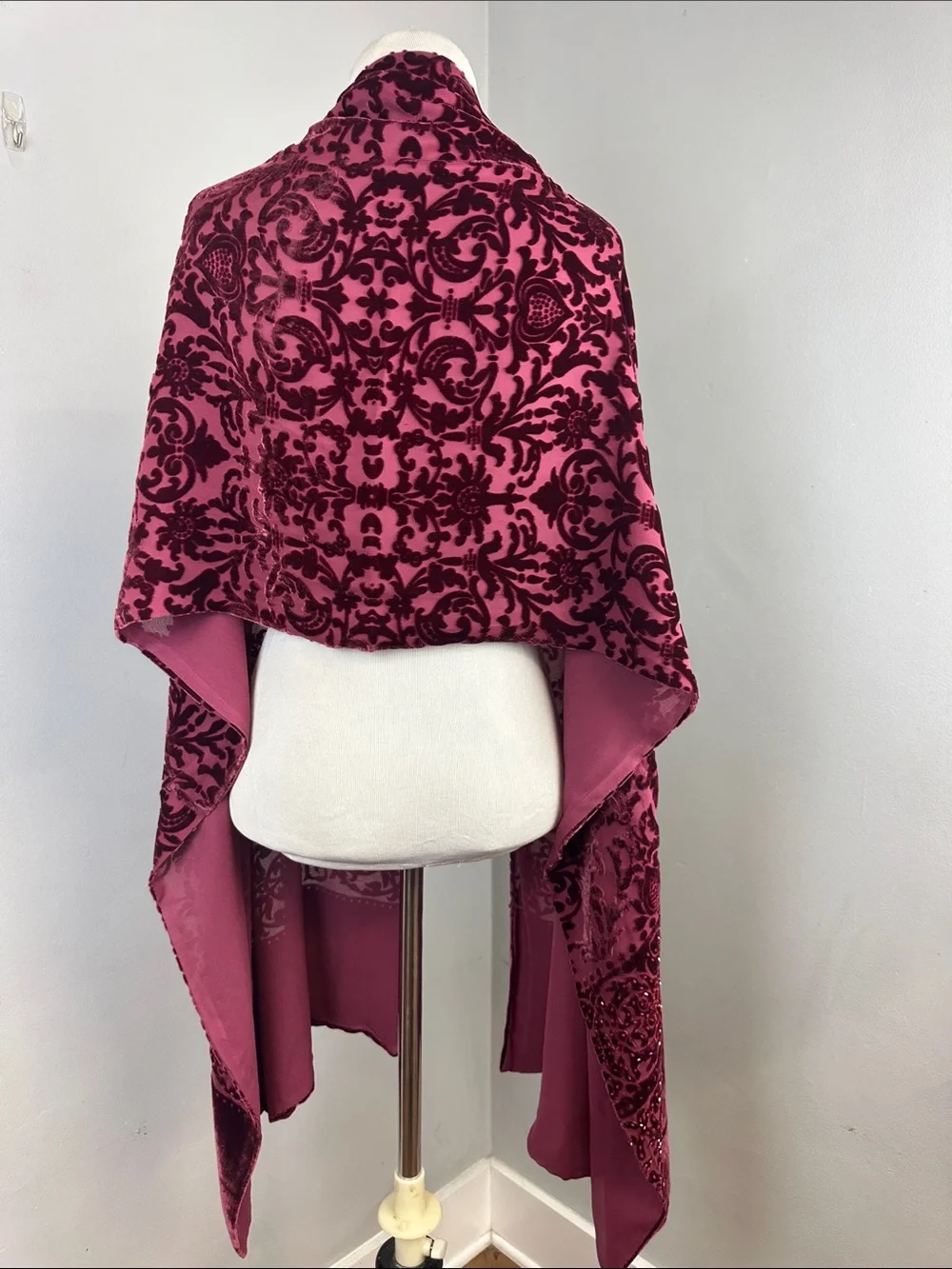 Dark Romantic Embellished Beaded Velvet Burnout Scarf Shrug Shawl